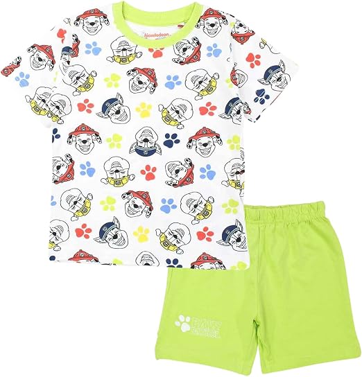 Pyjama court Patrouille Canine pour enfant – Ensemble T-shirt imprimé all-over et short vert fluo