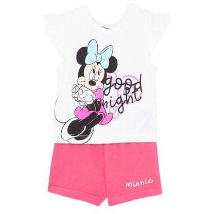 Ensemble d'été Minnie Mouse pour bébé fille – T-shirt blanc à volants et short rose Disney