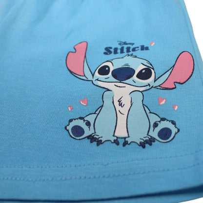 Ensemble d'été Stitch pour fille – T-shirt crop top gris chiné et short bleu turquoise Disney