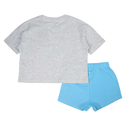 Ensemble d'été Stitch pour fille – T-shirt crop top gris chiné et short bleu turquoise Disney