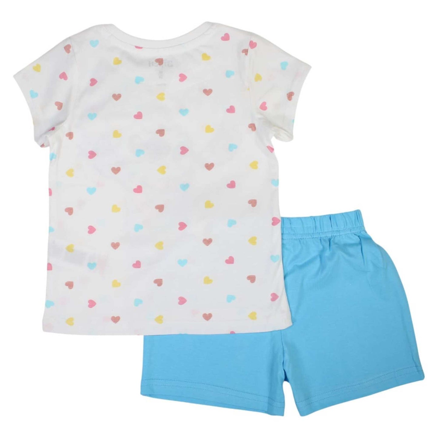 Ensemble d'été Stitch pour fille – T-shirt blanc à cœurs et short bleu turquoise Disney