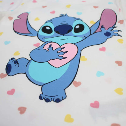 Ensemble d'été Stitch pour fille – T-shirt blanc à cœurs et short bleu turquoise Disney
