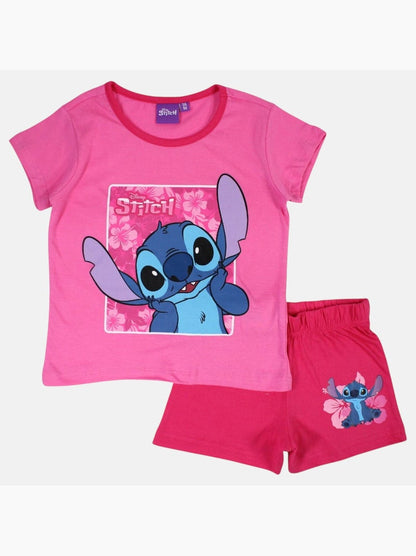 Ensemble d'été Stitch pour fille – T-shirt rose et short fuchsia à fleurs tropicales Disney