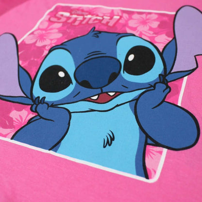 Ensemble d'été Stitch pour fille – T-shirt rose et short fuchsia à fleurs tropicales Disney