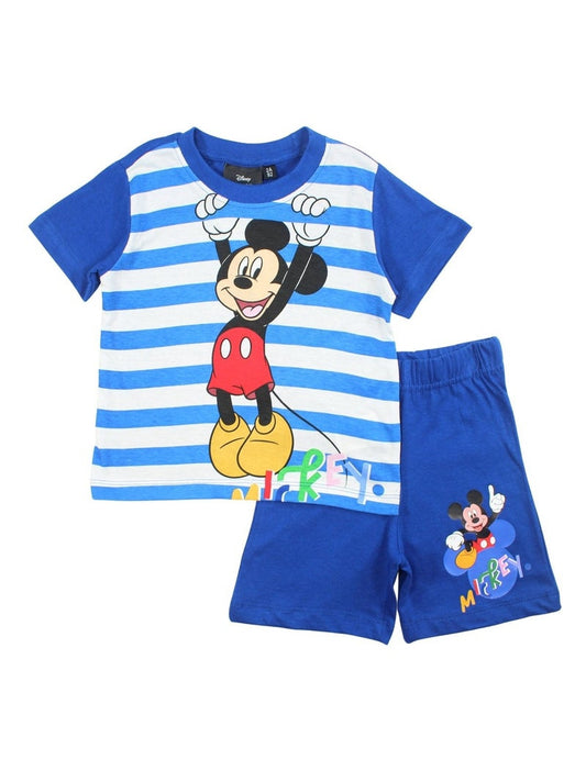 Ensemble d'été Mickey Mouse pour garçon – T-shirt marinière rayé bleu et blanc et short bleu roi Disney