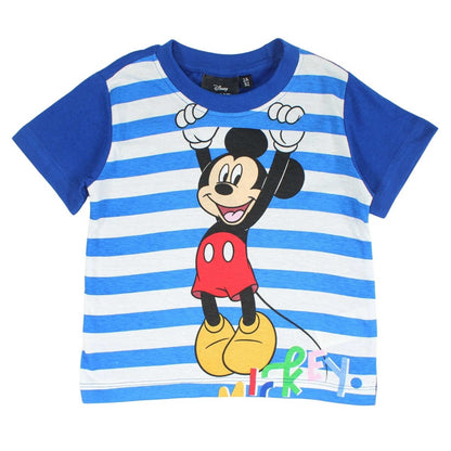 Ensemble d'été Mickey Mouse pour garçon – T-shirt marinière rayé bleu et blanc et short bleu roi Disney