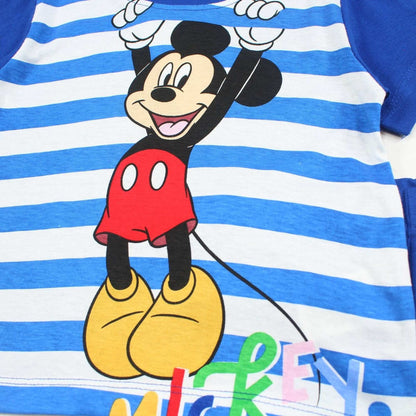 Ensemble d'été Mickey Mouse pour garçon – T-shirt marinière rayé bleu et blanc et short bleu roi Disney