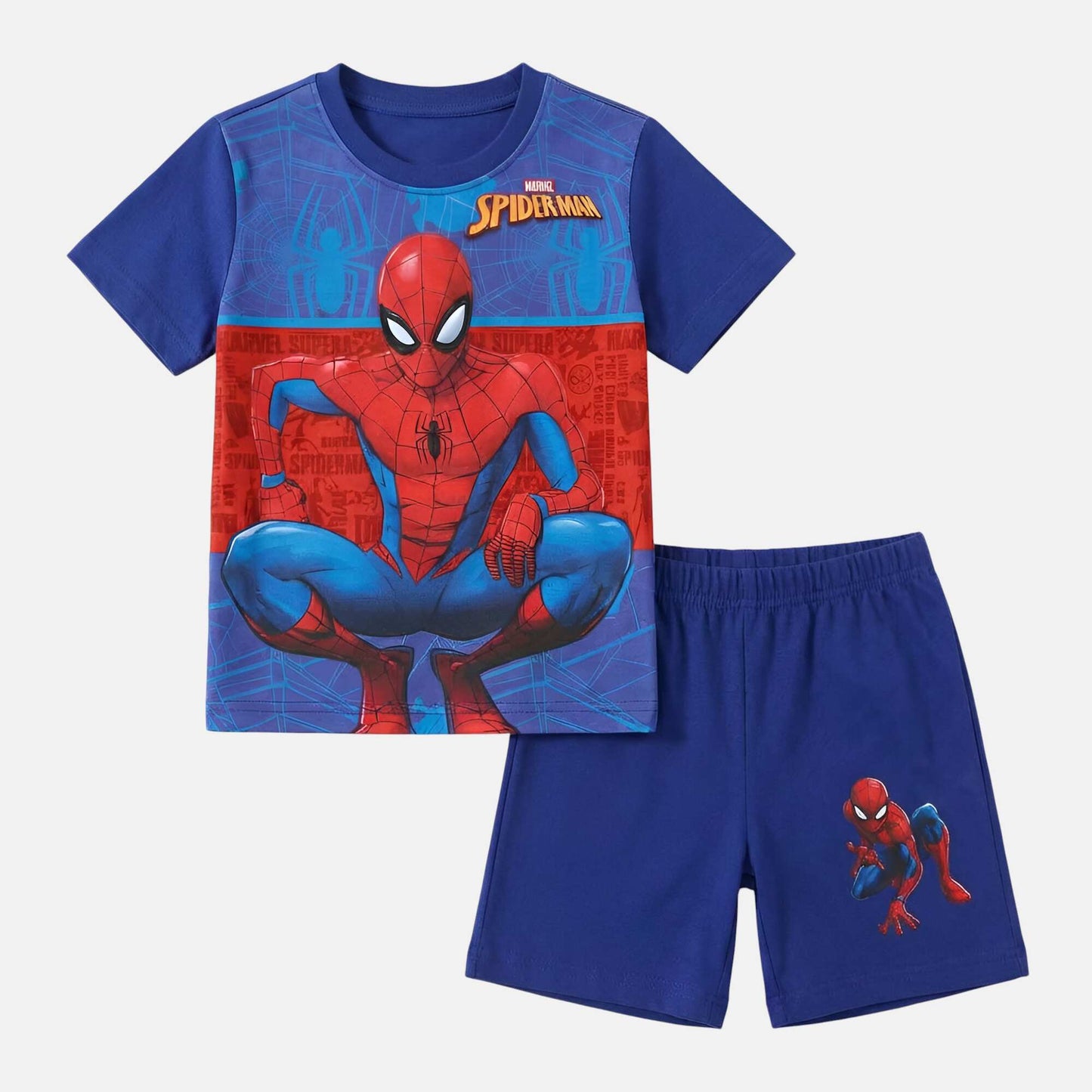 Pyjama court Spiderman pour garçon - Ensemble T-shirt et short bleu