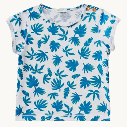 T-shirt bébé blanc à imprimé feuilles tropicales bleues
