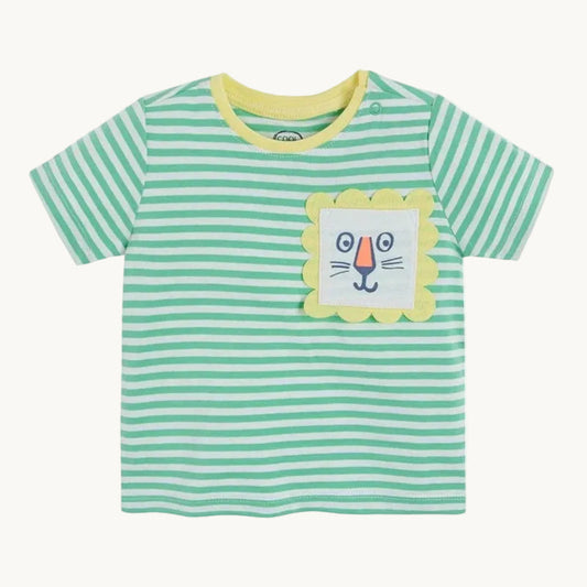 T-shirt Rayé Vert et Blanc avec Poche Lion – Collection Bébé Cool Club