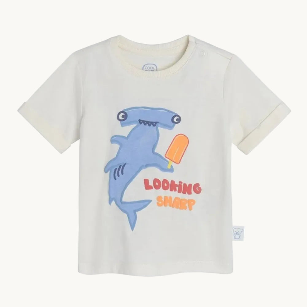 T-shirt bébé écru motif requin marteau - Cool Club