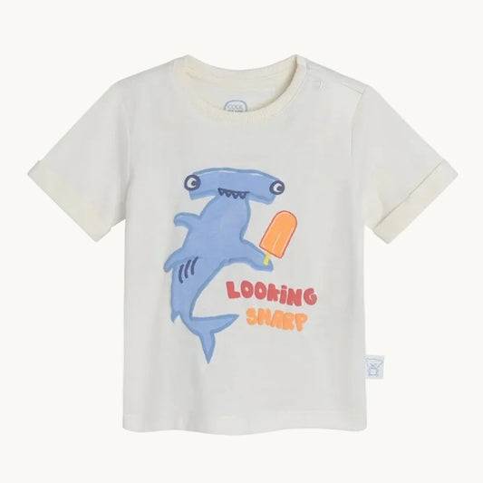 T-shirt bébé écru motif requin marteau - Cool Club