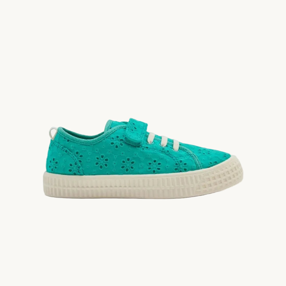 Chaussures en Toile Dentelle Vert Turquoise pour Enfant avec Semelle Crème