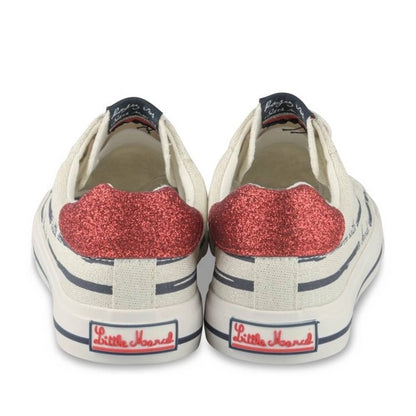 Baskets en Toile Enfant Little Marcel Blanches à Rayures Bleues et Paillettes