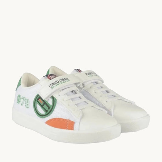Baskets Enfant Blanches Enrico Coveri Sportswear – Style Tennis avec Scratch et Lacets Élastiques