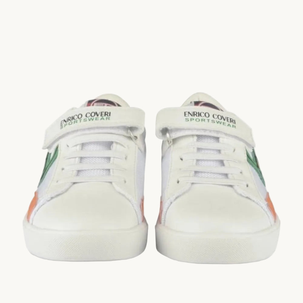 Baskets Enfant Blanches Enrico Coveri Sportswear – Style Tennis avec Scratch et Lacets Élastiques