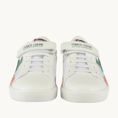 Baskets Enfant Blanches Enrico Coveri Sportswear – Style Tennis avec Scratch et Lacets Élastiques