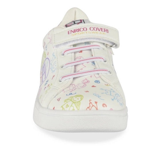 Baskets Blanches Fille Enrico Coveri – Motifs Dessins Enfants & Talon Pailleté Rose