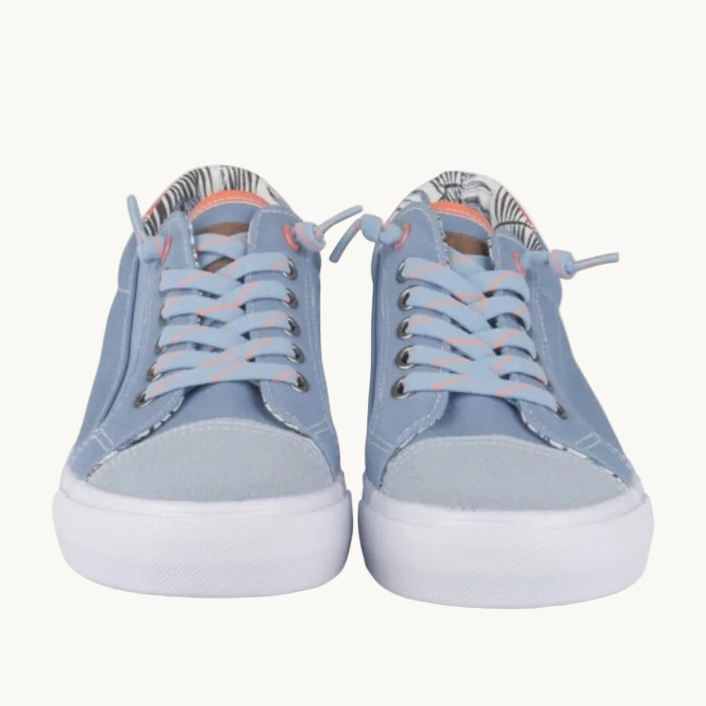 Tennis en Toile Bleu Jean Enfant – Détails Corail et Doublure Tropicale