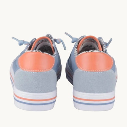 Tennis en Toile Bleu Jean Enfant – Détails Corail et Doublure Tropicale