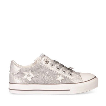 Sneakers Basses Fille Argent Étoiles LuluCastagnette avec Bout Renforcé