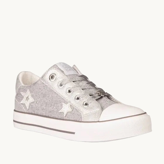 Sneakers Basses Fille Argent Étoiles LuluCastagnette avec Bout Renforcé