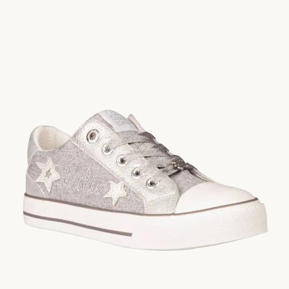 Sneakers Basses Fille Argent Étoiles LuluCastagnette avec Bout Renforcé