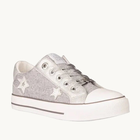 Sneakers Basses Fille Argent Étoiles LuluCastagnette avec Bout Renforcé