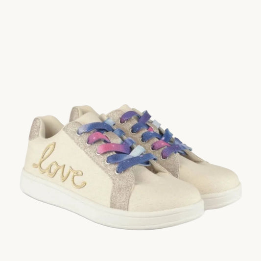 Chaussures Basses Fille Beige Doré avec Lacets Dégradés Multicolores