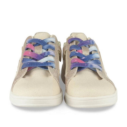 Chaussures Basses Fille Beige Doré avec Lacets Dégradés Multicolores