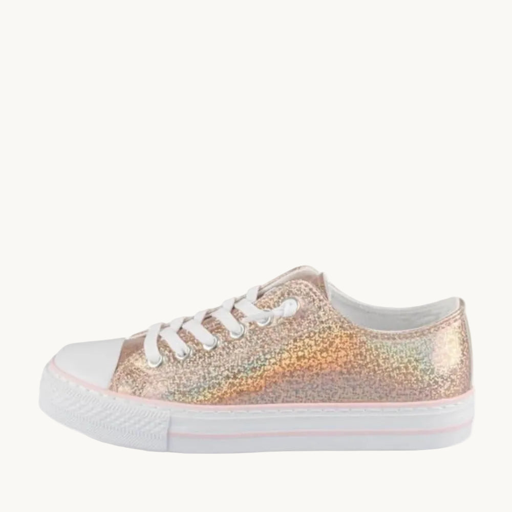 Baskets en Toile Fille Rose Doré – Tennis Pailletées à Lacets Élastiques