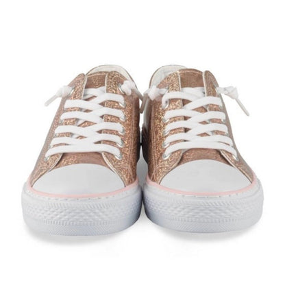 Baskets en Toile Fille Rose Doré – Tennis Pailletées à Lacets Élastiques