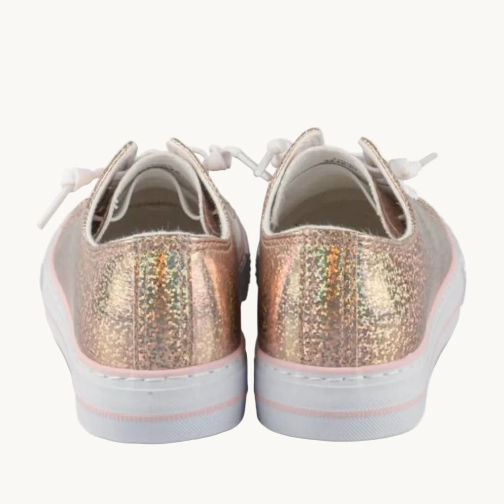 Baskets en Toile Fille Rose Doré – Tennis Pailletées à Lacets Élastiques