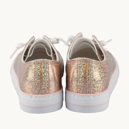 Baskets en Toile Fille Rose Doré – Tennis Pailletées à Lacets Élastiques