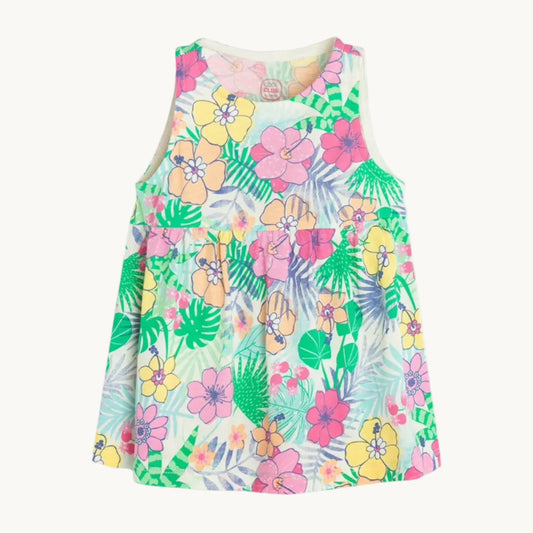 Robe d'été sans manches à motifs tropicaux fille