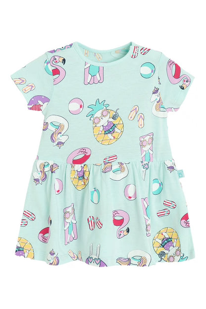 Robe d’été en jersey bleu clair à motifs vacances