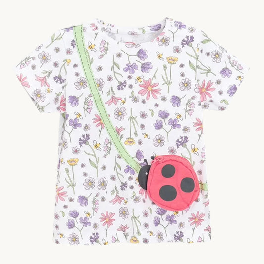 T-shirt Imprimé Fleurs et Sa Petite Sacoche Coccinelle
