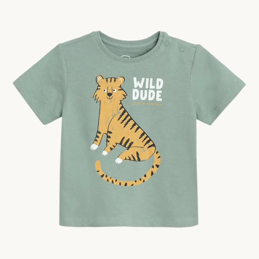T-shirt Vert Sauge Imprimé Tigre "Wild Dude" - Cool Club