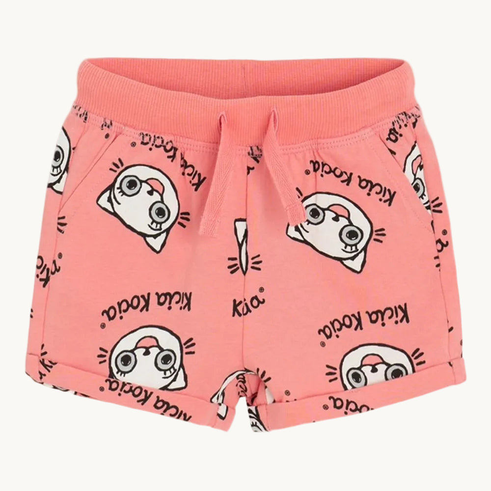 Short en coton rose corail imprimé chat fille - Cool Club