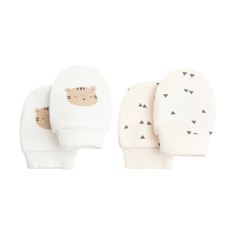 Moufles Bébé Naissance Imprimé Ours et Géométrique (Lot de 2)