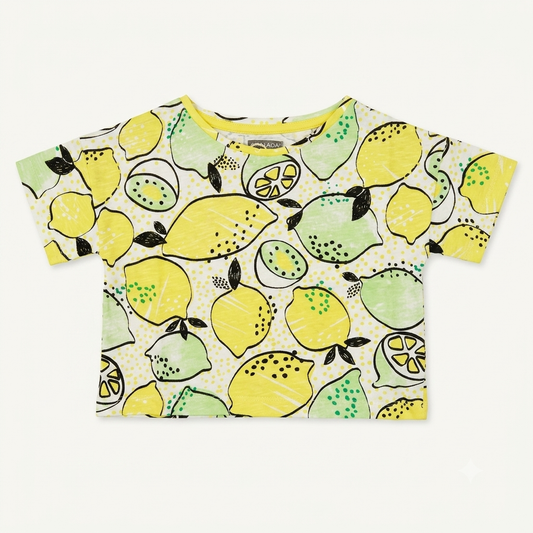 Crop top enfant à imprimé intégral citrons jaune et vert