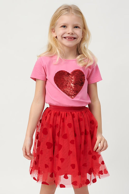 Jupe tulle rouge à motifs cœurs - Cool club
