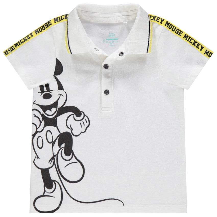 Polo Bébé Blanc Mickey Mouse à Bandes Épaules