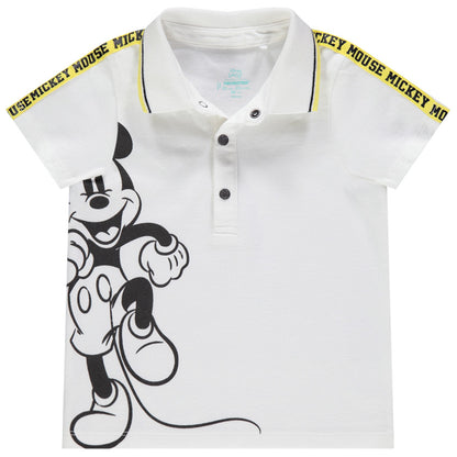 Polo Bébé Blanc Mickey Mouse à Bandes Épaules