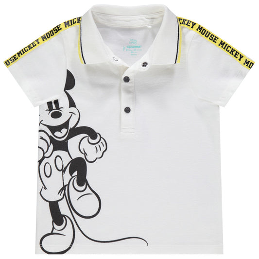 Polo Bébé Blanc Mickey Mouse à Bandes Épaules