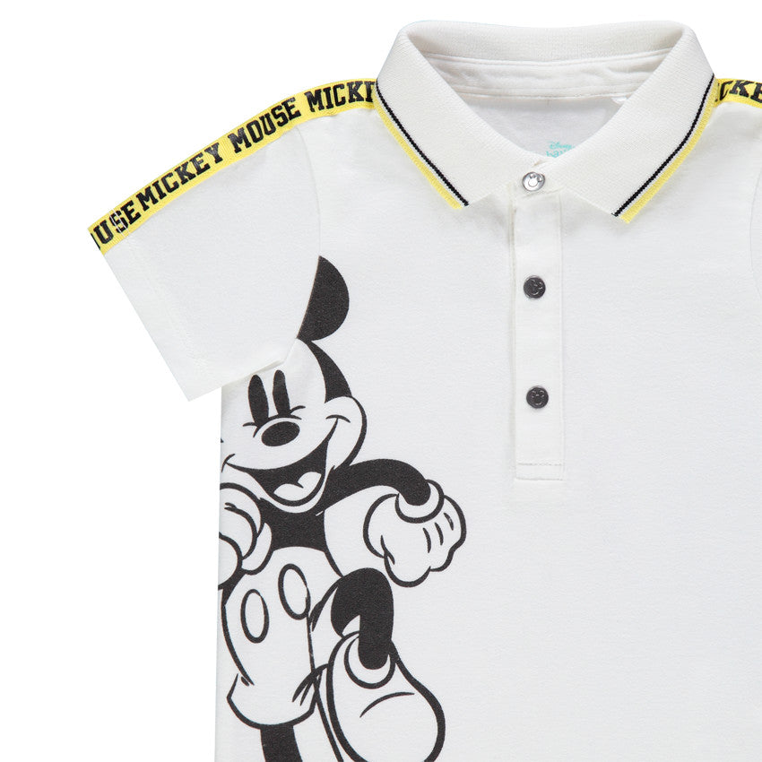 Polo Bébé Blanc Mickey Mouse à Bandes Épaules