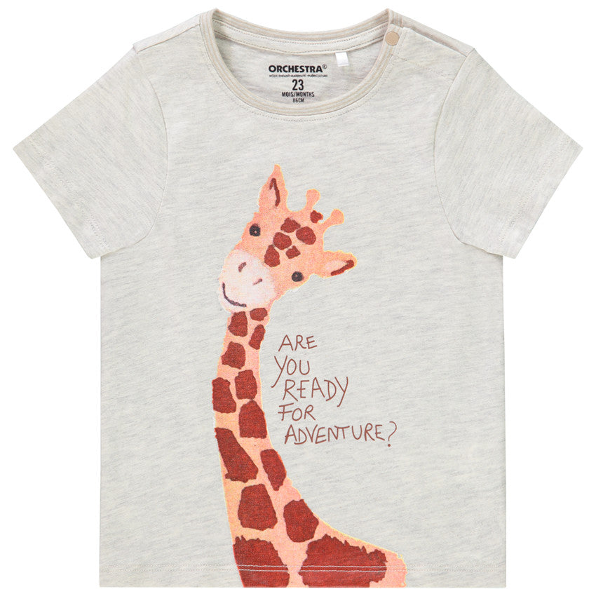 T-shirt Bébé Gris Chiné Motif Girafe - "Ready for Adventure"