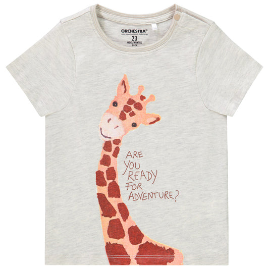 T-shirt Bébé Gris Chiné Motif Girafe - "Ready for Adventure"