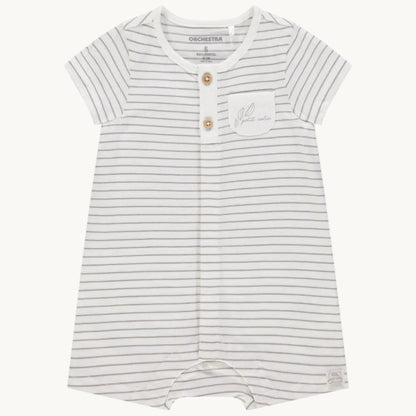 Combishort Bébé Écru Rayé en Coton - "Petit Câlin"