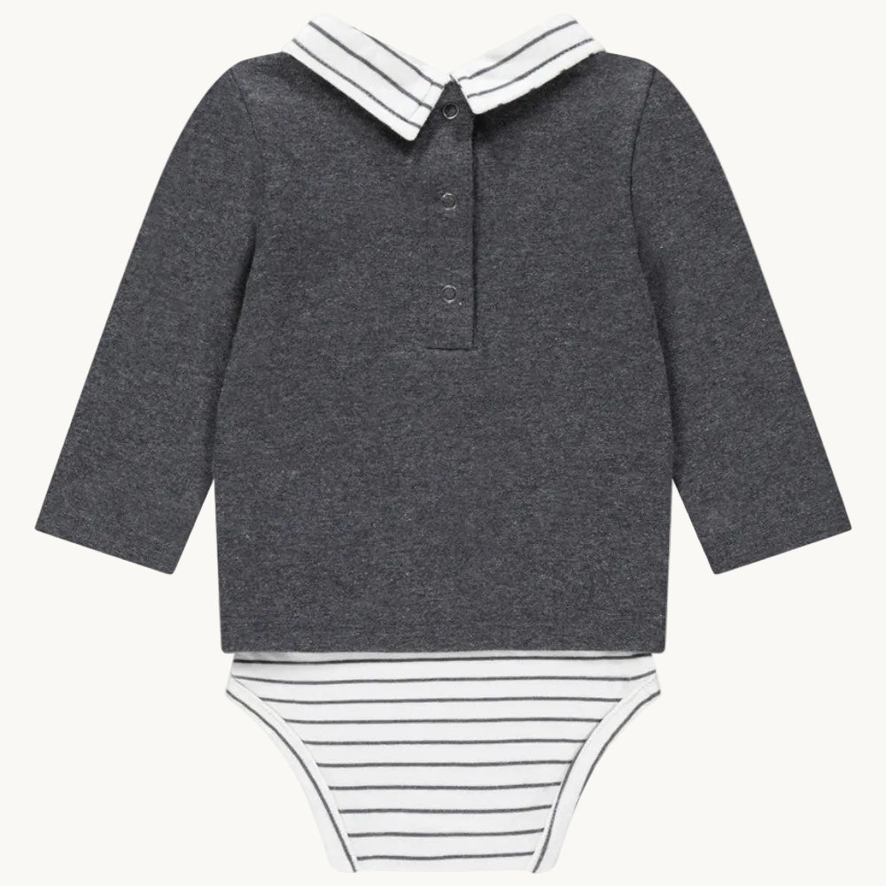 Body 2-en-1 Bébé Gris Anthracite à Col Chemise - "Happy Winter"